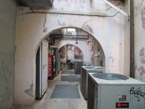 the bathroom is back there, somewhere...